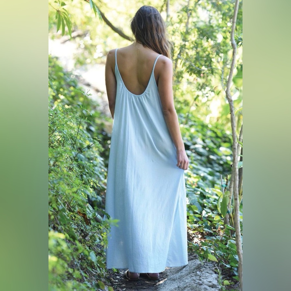 9Seed Tulum Maxi Dress 100% Cotton Pale Blue - Picture 2 of 7